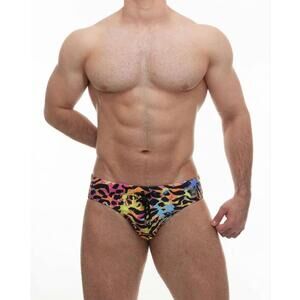 NEW ALONG tiger hallucination swim brief in black
